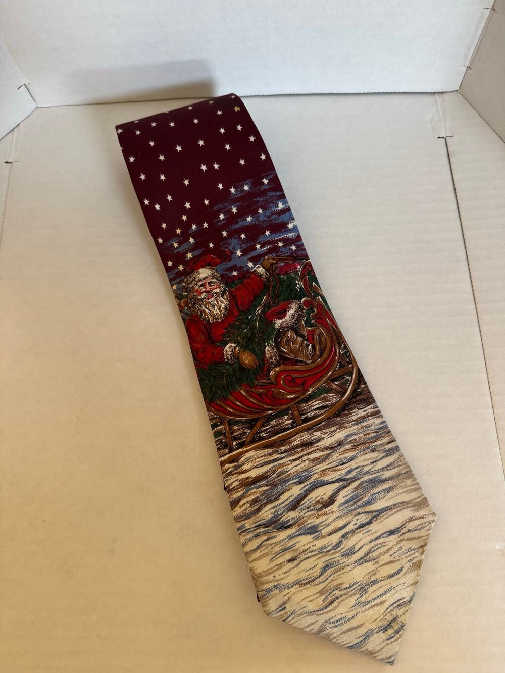 GANT Limited Edition Silk Santa Sleigh Christmas Tie Burgundy Holiday Necktie